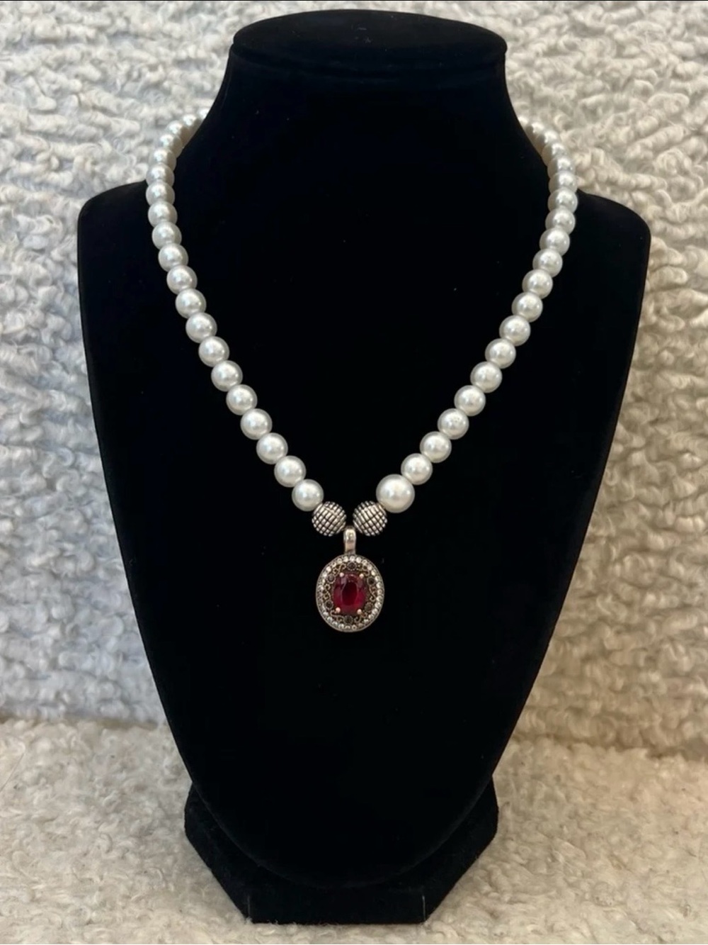 Vintage Sterling Silver Pendant Pearl Choker